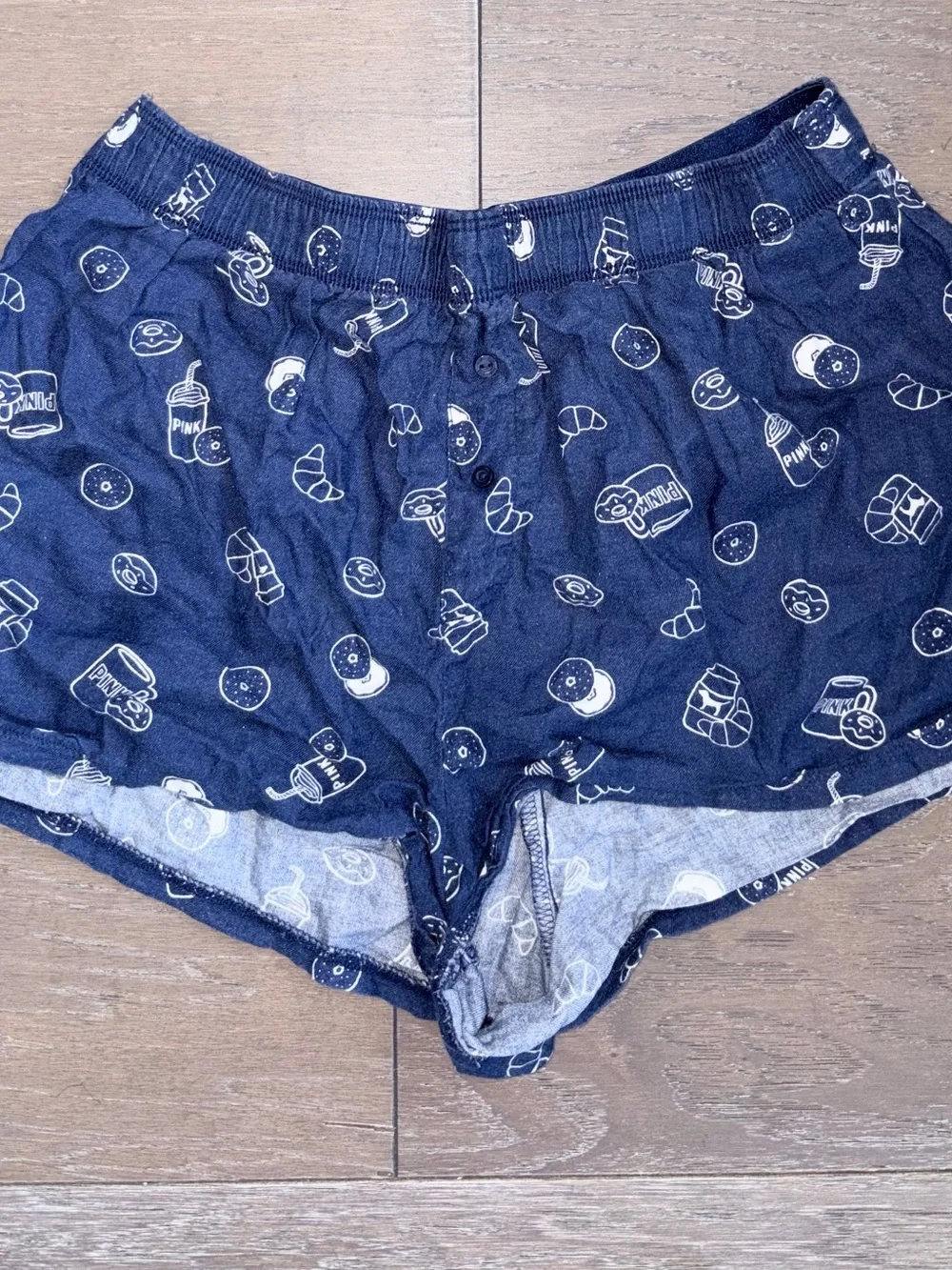 PINK Victoria's Secret Navy Blue Breakfast Print Pajama Shorts